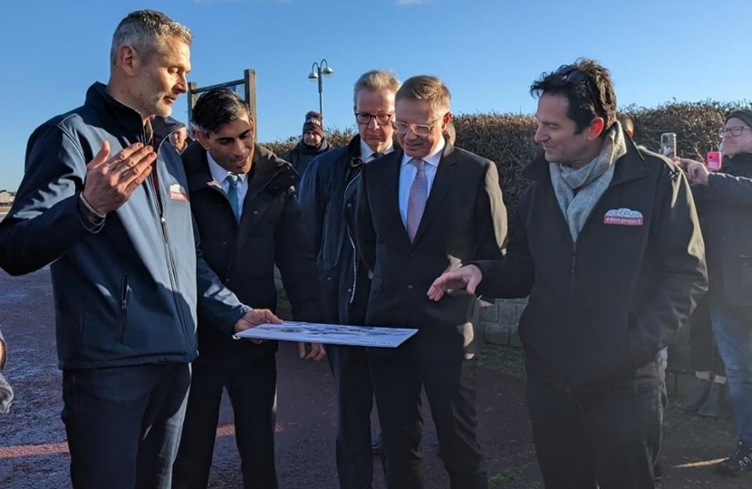 Prime Minister Rishi Sunak with David Morris MP looking at the plans for Eden